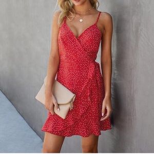 Boho Polka Dot Wrap Mini Dress - Red - NWT